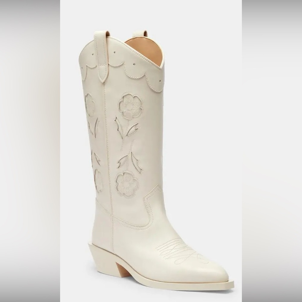 Women's Ivory Floral Embroidered Western Boots